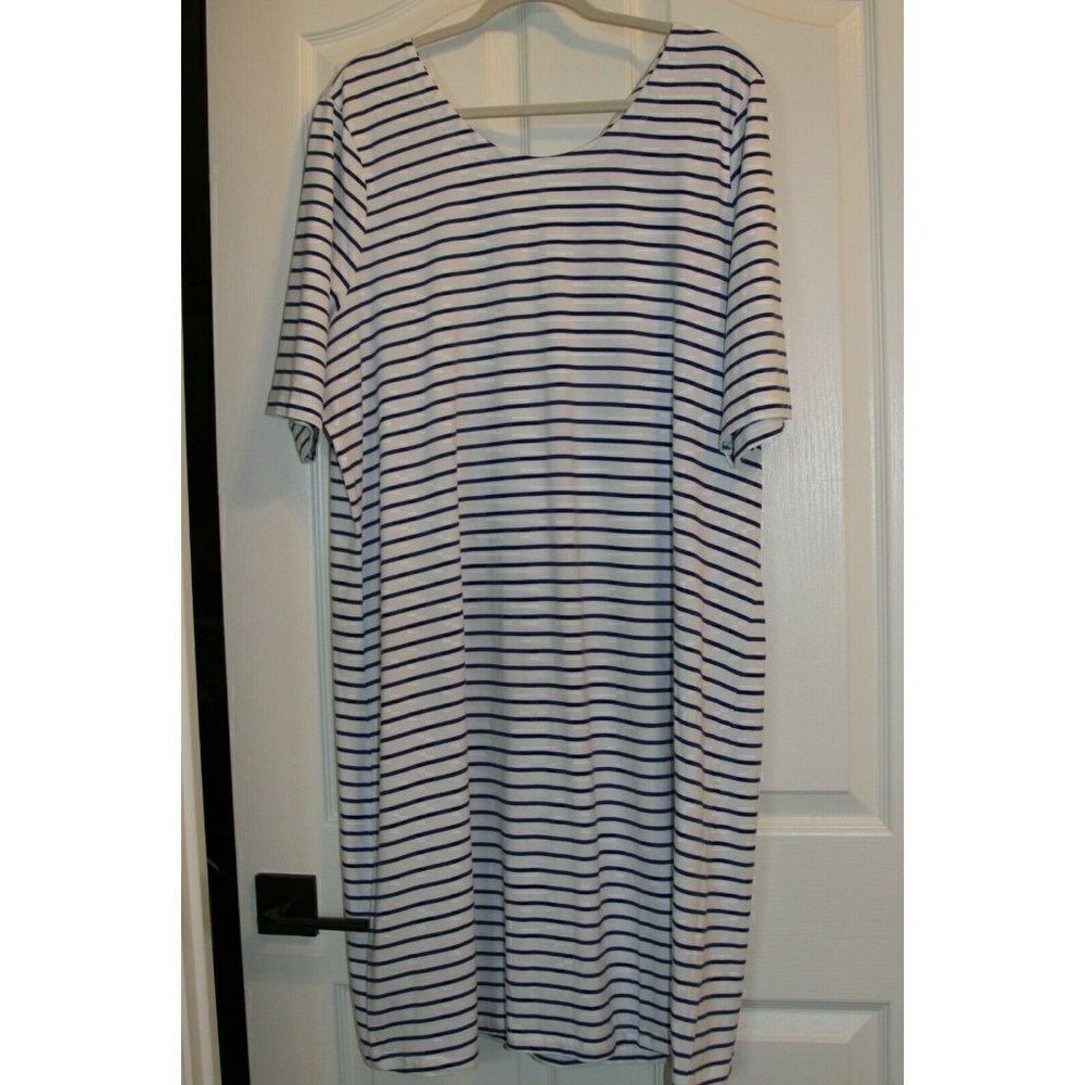 Junarose Striped T-Shirt Dress Organic Cotton Blue White Ribbon Nautical 2X NEW